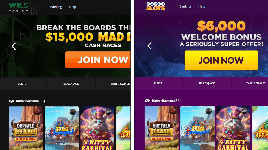 Wild Casino vs Super Slots, один и тот же владелец, разные сайты: В чем разница?