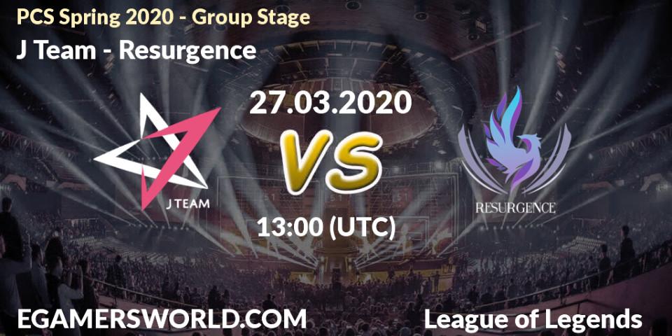 J Team - Resurgence: прогноз. 27.03.2020 at 11:00, LoL, PCS Spring 2020 - Group Stage
