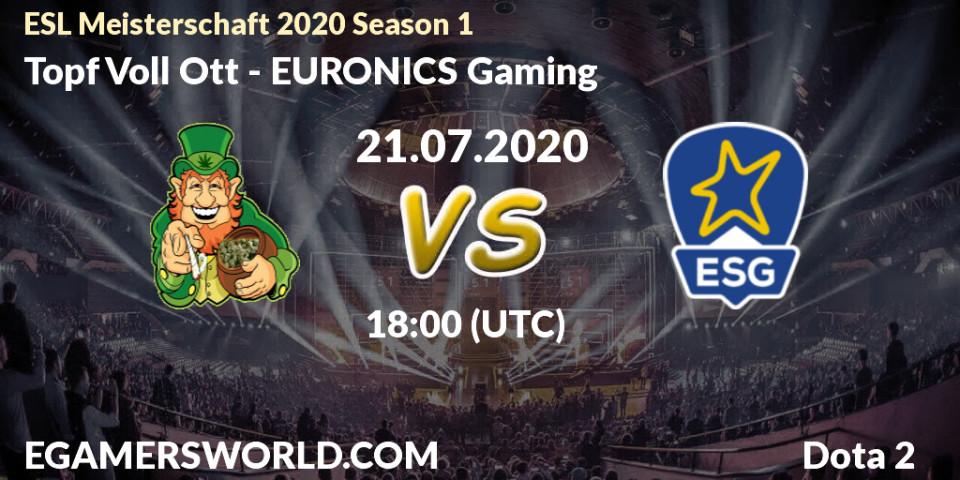 Topf Voll Ott - EURONICS Gaming: прогноз. 21.07.20, Dota 2, ESL Meisterschaft 2020 Season 1