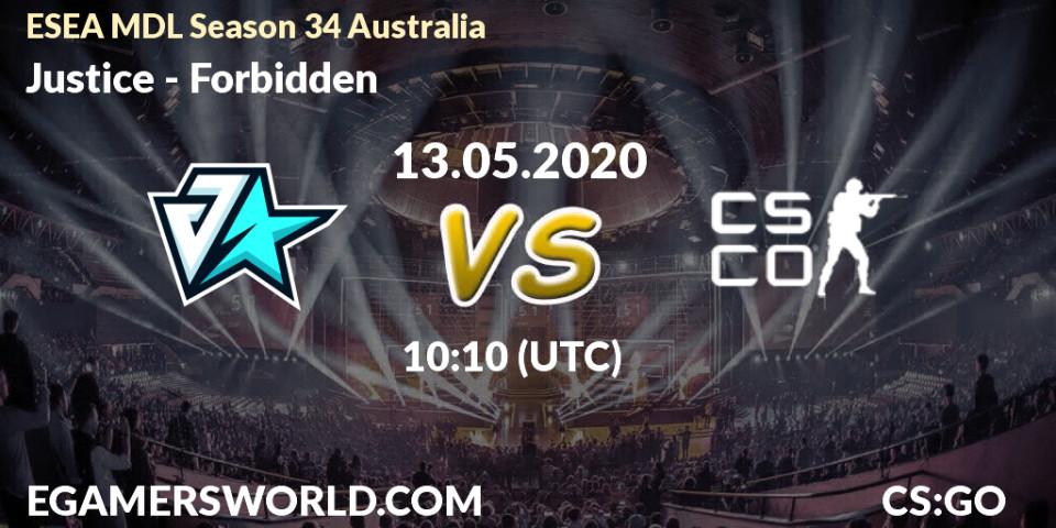 Justice - Forbidden: прогноз. 13.05.2020 at 10:00, Counter-Strike (CS2), ESEA MDL Season 34 Australia