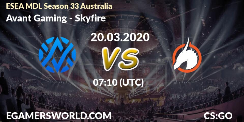 Avant Gaming - Skyfire: прогноз. 20.03.20, CS2 (CS:GO), ESEA MDL Season 33 Australia