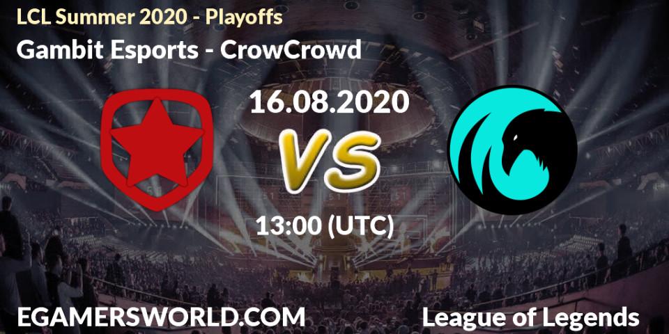 Gambit Esports - CrowCrowd: прогноз. 16.08.2020 at 12:25, LoL, LCL Summer 2020 - Playoffs