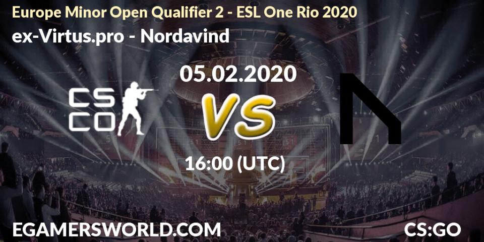 ex-Virtus.pro - Nordavind: прогноз. 05.02.2020 at 16:00, Counter-Strike (CS2), Europe Minor Open Qualifier 2 - ESL One Rio 2020