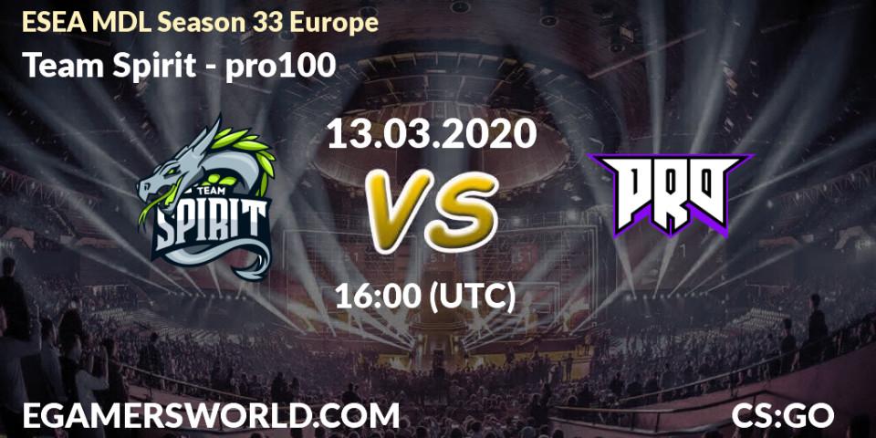 Team Spirit - pro100: прогноз. 13.03.2020 at 16:00, Counter-Strike (CS2), ESEA MDL Season 33 Europe