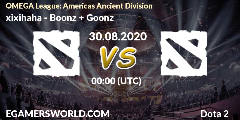 xixihaha - Boonz + Goonz: прогноз. 29.08.2020 at 23:19, Dota 2, OMEGA League: Americas Ancient Division