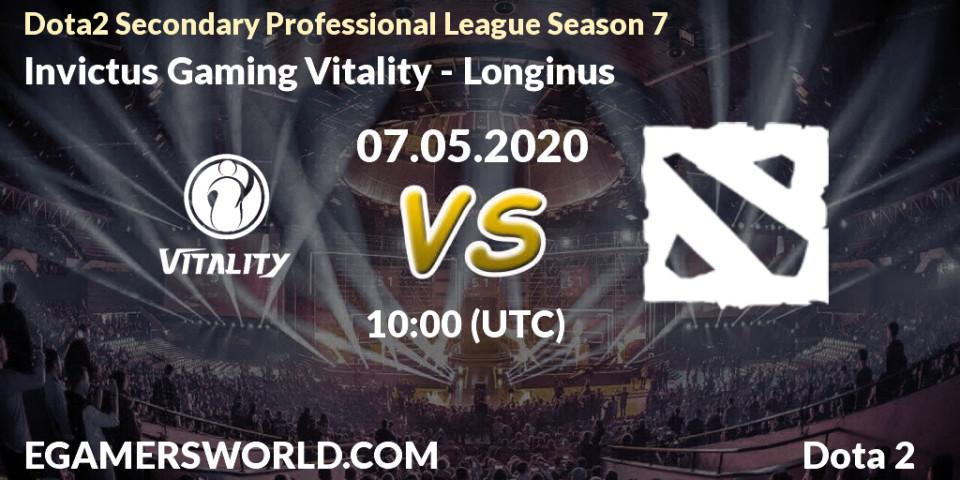 Invictus Gaming Vitality - Longinus: прогноз. 07.05.2020 at 08:32, Dota 2, Dota2 Secondary Professional League 2020