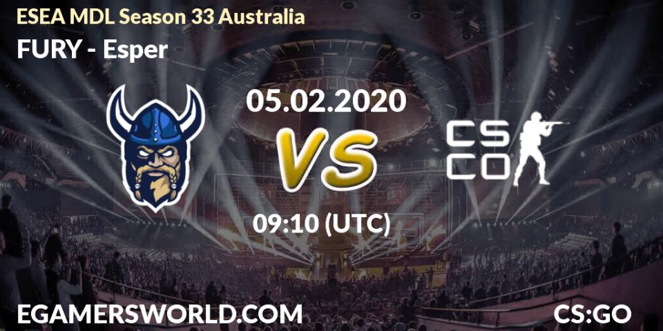 FURY - Esper: прогноз. 05.02.2020 at 09:10, Counter-Strike (CS2), ESEA MDL Season 33 Australia