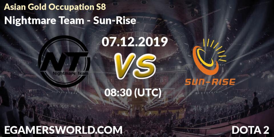 Nightmare Team - Sun-Rise: прогноз. 06.12.2019 at 06:30, Dota 2, Asian Gold Occupation S8 