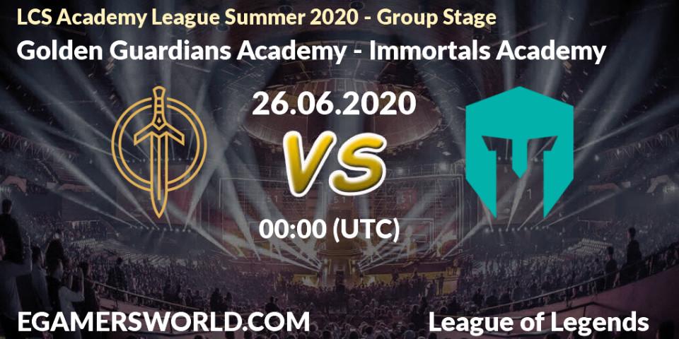Golden Guardians Academy - Immortals Academy: прогноз. 26.06.2020 at 00:00, LoL, LCS Academy League Summer 2020 - Group Stage