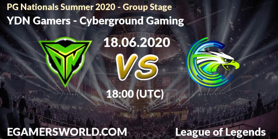 YDN Gamers - Cyberground Gaming: прогноз. 18.06.2020 at 18:00, LoL, PG Nationals Summer 2020 - Group Stage