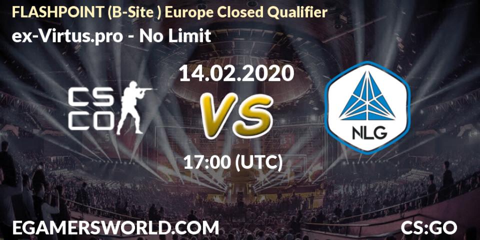 ex-Virtus.pro - No Limit: прогноз. 14.02.2020 at 17:15, Counter-Strike (CS2), FLASHPOINT Europe Closed Qualifier