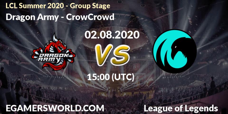 Dragon Army - CrowCrowd: прогноз. 02.08.2020 at 15:00, LoL, LCL Summer 2020 - Group Stage