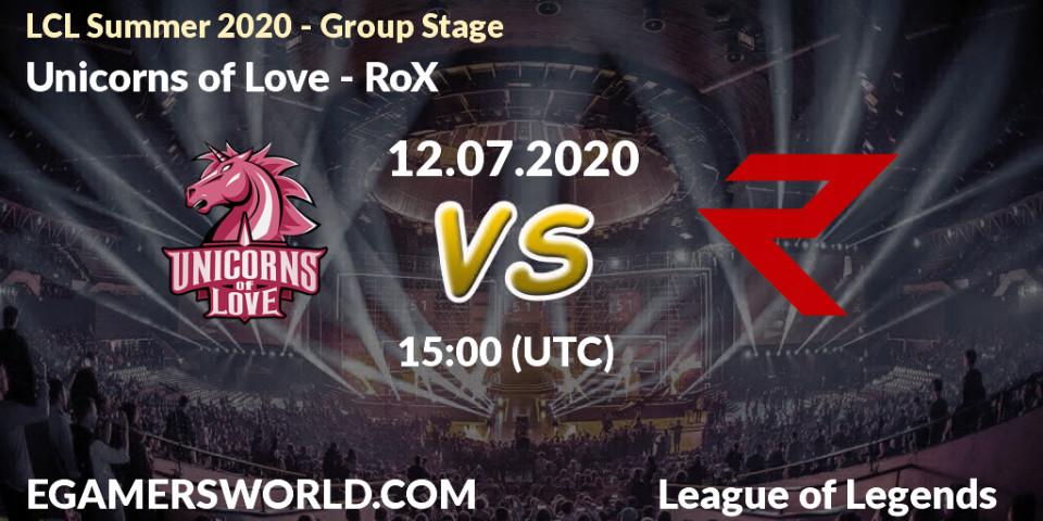 Unicorns of Love - RoX: прогноз. 12.07.2020 at 15:00, LoL, LCL Summer 2020 - Group Stage