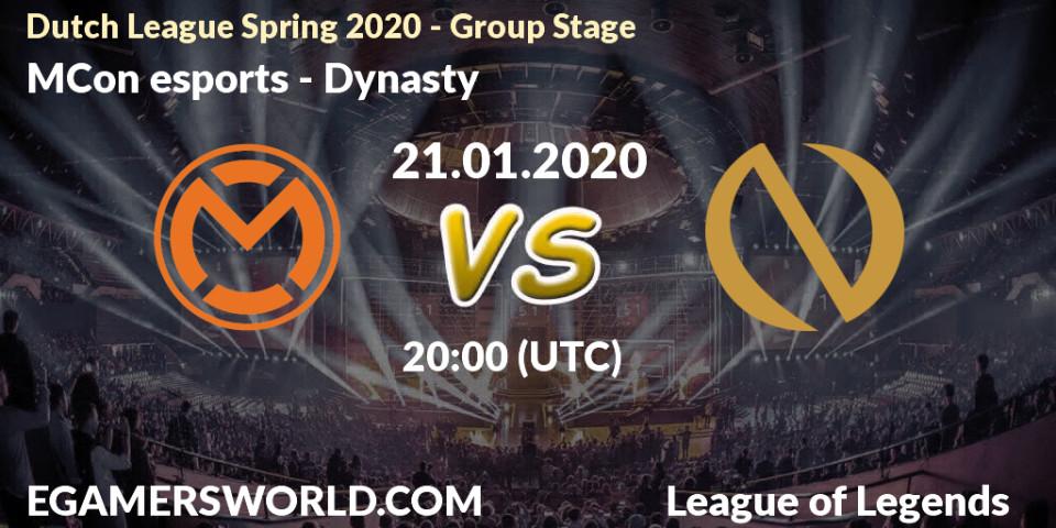 MCon esports - Dynasty: прогноз. 21.01.20, LoL, Dutch League Spring 2020 - Group Stage