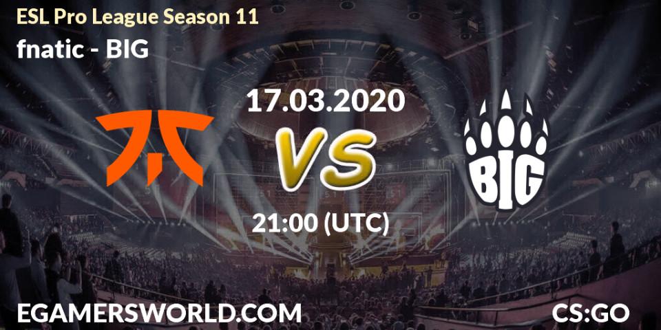 fnatic - BIG: прогноз. 17.03.2020 at 21:00, Counter-Strike (CS2), ESL Pro League Season 11: Europe