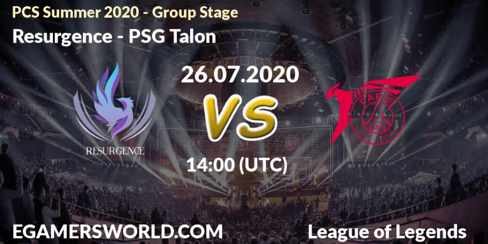 Resurgence - PSG Talon: прогноз. 26.07.2020 at 14:40, LoL, PCS Summer 2020 - Group Stage