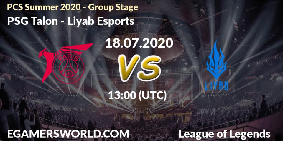 PSG Talon - Liyab Esports: прогноз. 18.07.2020 at 13:20, LoL, PCS Summer 2020 - Group Stage