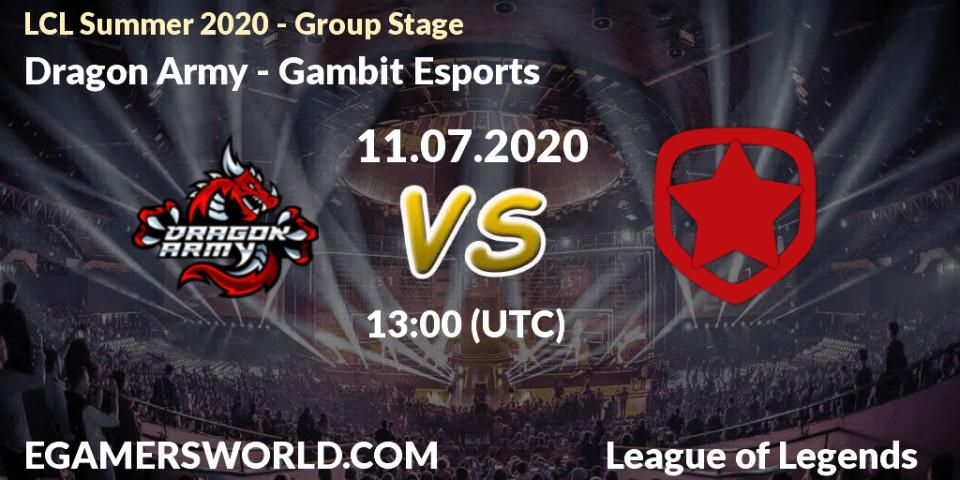 Dragon Army - Gambit Esports: прогноз. 11.07.2020 at 13:00, LoL, LCL Summer 2020 - Group Stage