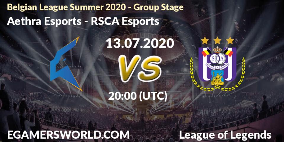 Aethra Esports - RSCA Esports: прогноз. 13.07.2020 at 19:50, LoL, Belgian League Summer 2020 - Group Stage