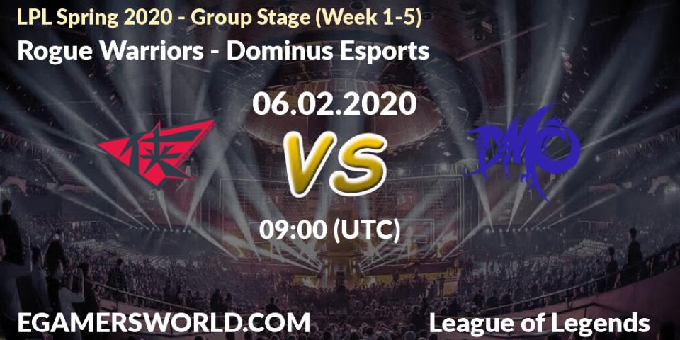 Rogue Warriors - Dominus Esports: прогноз. 26.03.2020 at 06:00, LoL, LPL Spring 2020 - Group Stage (Week 1-4)