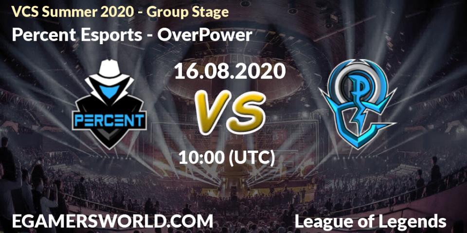 Percent Esports - OverPower: прогноз. 16.08.2020 at 09:42, LoL, VCS Summer 2020 - Group Stage