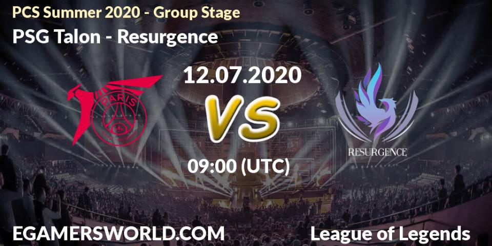PSG Talon - Resurgence: прогноз. 12.07.2020 at 09:00, LoL, PCS Summer 2020 - Group Stage