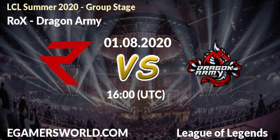 RoX - Dragon Army: прогноз. 01.08.2020 at 16:30, LoL, LCL Summer 2020 - Group Stage
