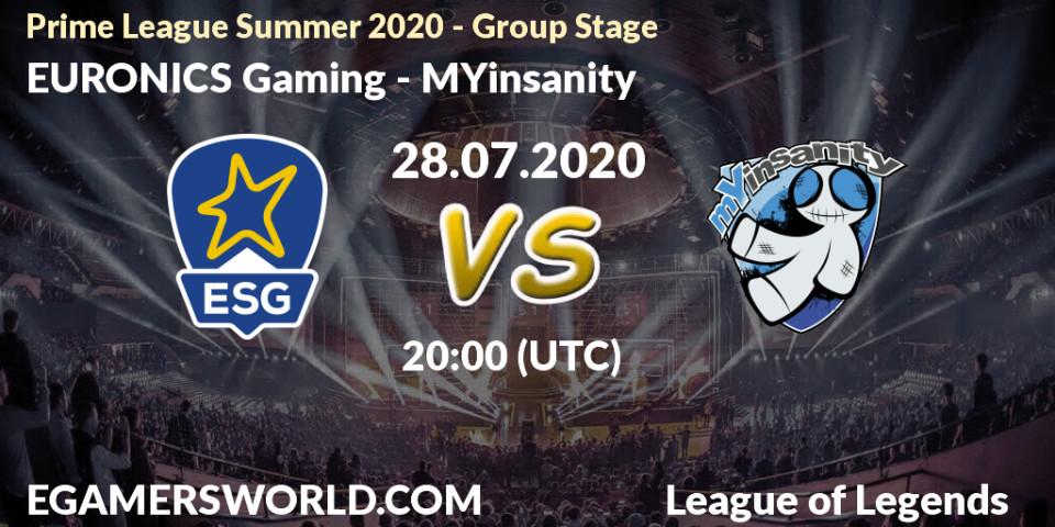 EURONICS Gaming - MYinsanity: прогноз. 28.07.2020 at 19:00, LoL, Prime League Summer 2020 - Group Stage