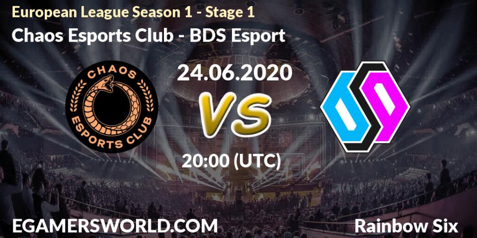 Chaos Esports Club - BDS Esport: прогноз. 26.06.2020 at 20:00, Rainbow Six, European League Season 1 - Stage 1
