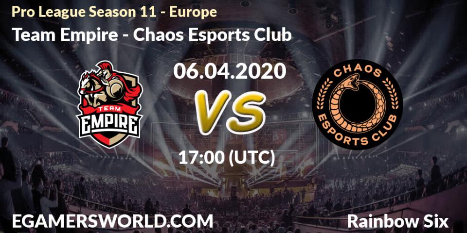 Team Empire - Chaos Esports Club: прогноз. 06.04.2020 at 17:00, Rainbow Six, Pro League Season 11 - Europe