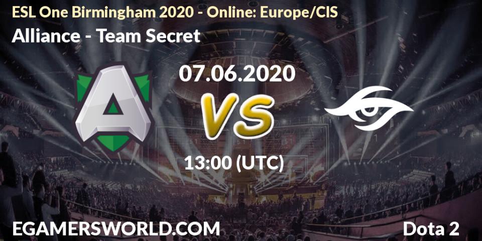 Alliance - Team Secret: прогноз. 07.06.20, Dota 2, ESL One Birmingham 2020 - Online: Europe/CIS