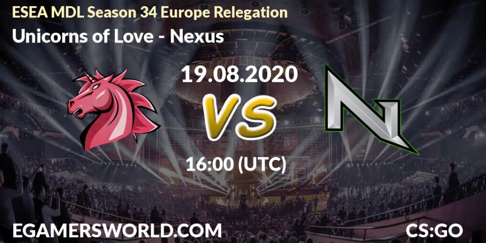 Unicorns of Love - Nexus: прогноз. 19.08.2020 at 16:00, Counter-Strike (CS2), ESEA MDL Season 34 Europe Relegation