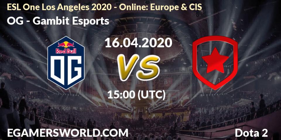 OG - Gambit Esports: прогноз. 16.04.20, Dota 2, ESL One Los Angeles 2020 - Online: Europe & CIS