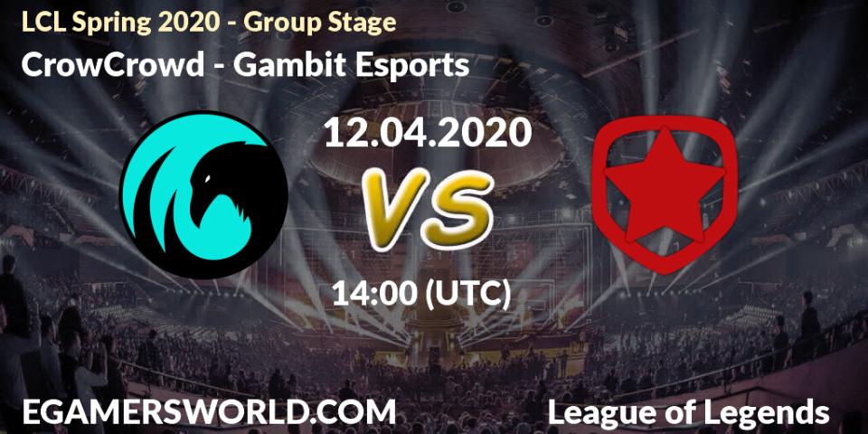 CrowCrowd - Gambit Esports: прогноз. 12.04.2020 at 14:00, LoL, LCL Spring 2020 - Group Stage
