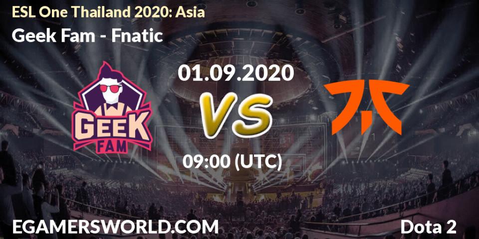 Geek Fam - Fnatic: прогноз. 01.09.20, Dota 2, ESL One Thailand 2020: Asia