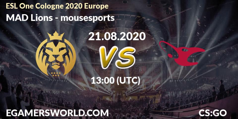 MAD Lions - mousesports: прогноз. 21.08.2020 at 13:00, Counter-Strike (CS2), ESL One Cologne 2020 Europe