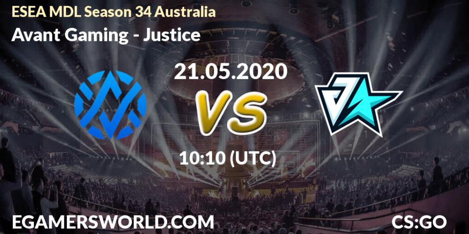 Avant Gaming - Justice: прогноз. 21.05.2020 at 10:10, Counter-Strike (CS2), ESEA MDL Season 34 Australia