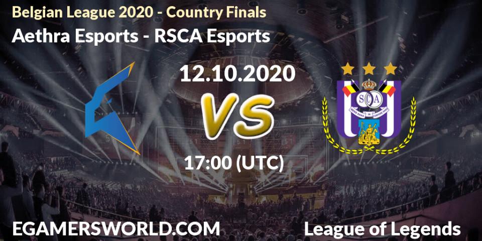 Aethra Esports - RSCA Esports: прогноз. 12.10.2020 at 17:41, LoL, Belgian League 2020 - Country Finals