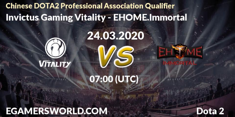 Invictus Gaming Vitality - EHOME.Immortal: прогноз. 24.03.2020 at 07:11, Dota 2, Chinese DOTA2 Professional Association Qualifier