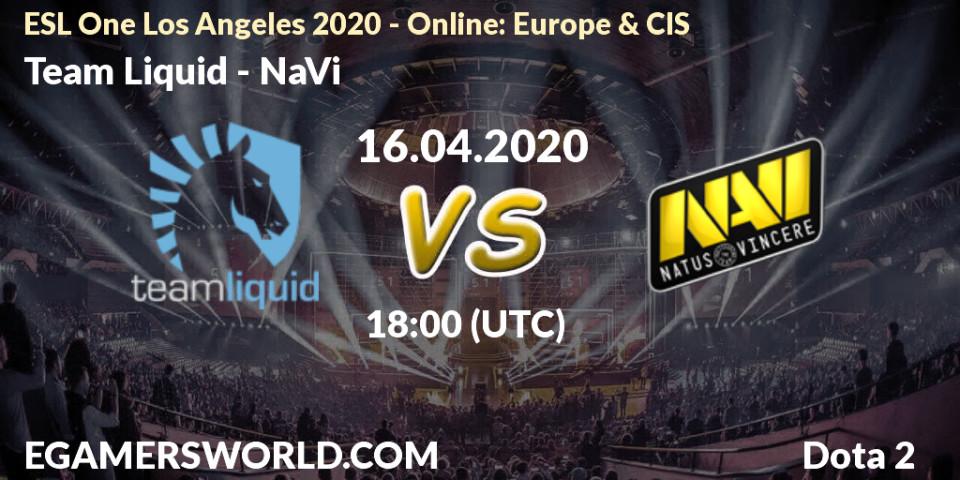 Team Liquid - NaVi: прогноз. 16.04.2020 at 18:15, Dota 2, ESL One Los Angeles 2020 - Online: Europe & CIS