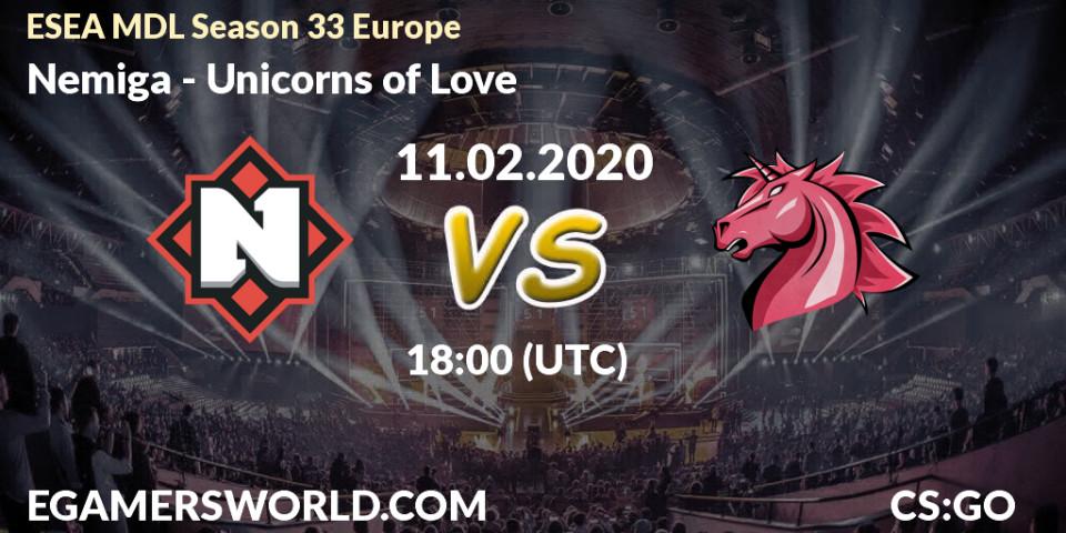 Nemiga - Unicorns of Love: прогноз. 11.02.2020 at 18:10, Counter-Strike (CS2), ESEA MDL Season 33 Europe