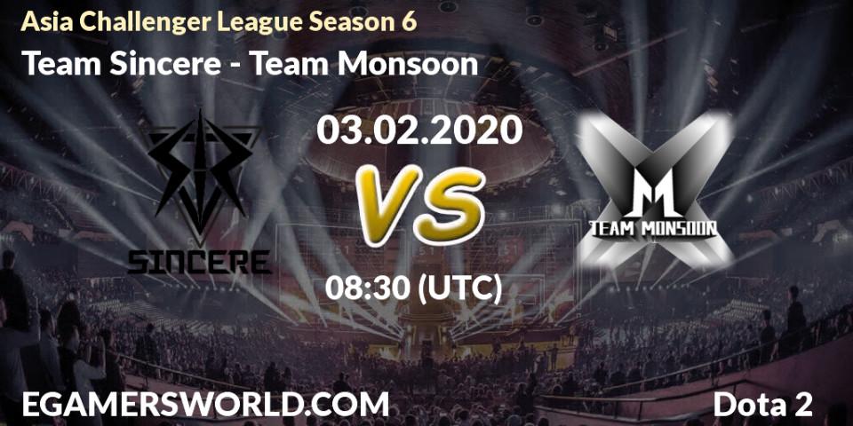 Team Sincere - Team Monsoon: прогноз. 03.02.2020 at 03:08, Dota 2, Asia Challenger League Season 6