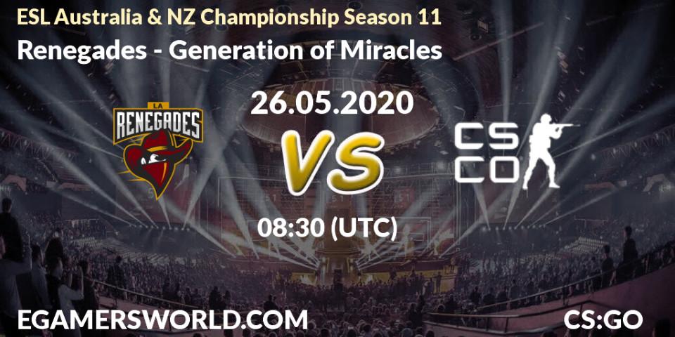Renegades - Generation of Miracles: прогноз. 26.05.2020 at 08:50, Counter-Strike (CS2), ESL Australia & NZ Championship Season 11