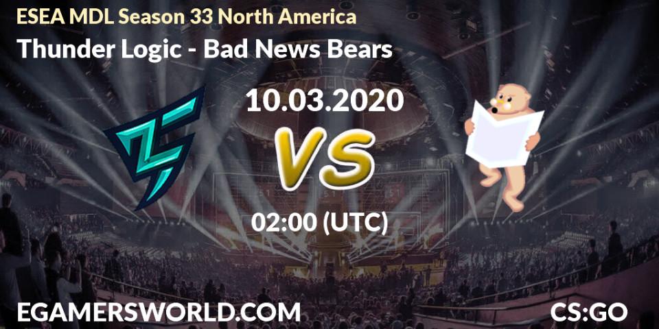 Thunder Logic - Bad News Bears: прогноз. 10.03.2020 at 02:10, Counter-Strike (CS2), ESEA MDL Season 33 North America