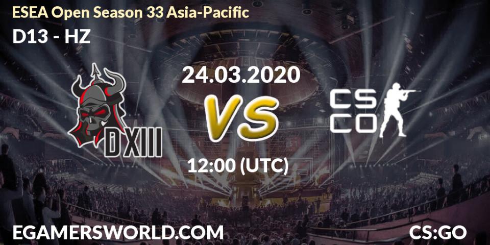 D13 - HZ: прогноз. 25.03.2020 at 12:00, Counter-Strike (CS2), ESEA Open Season 33 Asia-Pacific