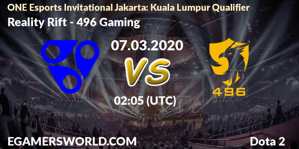 Reality Rift - 496 Gaming: прогноз. 07.03.2020 at 02:30, Dota 2, ONE Esports Invitational Jakarta: Kuala Lumpur Qualifier