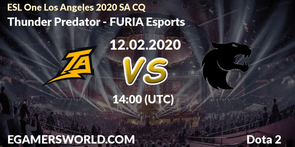 Thunder Predator - FURIA Esports: прогноз. 12.02.2020 at 14:06, Dota 2, ESL One Los Angeles 2020 SA CQ