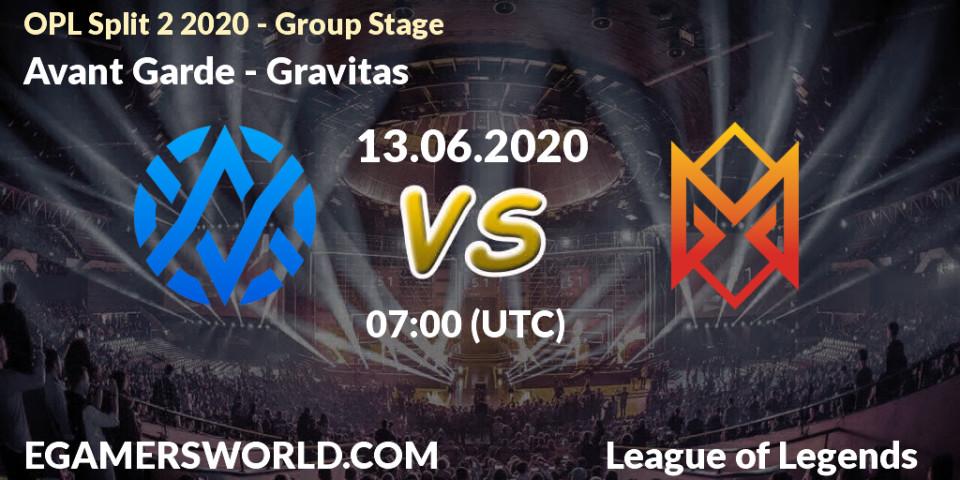Avant Garde - Gravitas: прогноз. 13.06.2020 at 08:00, LoL, OPL Split 2 2020 - Group Stage