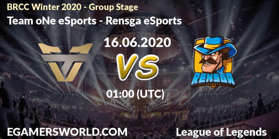 Team oNe eSports - Rensga eSports: прогноз. 16.06.2020 at 01:00, LoL, BRCC Winter 2020 - Group Stage