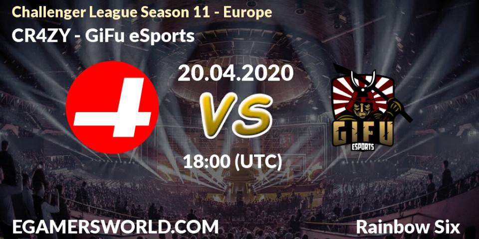CR4ZY - GiFu eSports: прогноз. 20.04.2020 at 18:00, Rainbow Six, Challenger League Season 11 - Europe